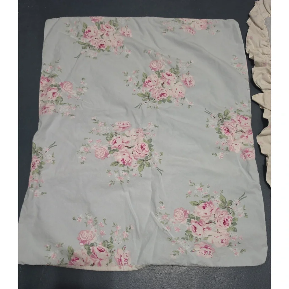 Simply Shabby Chic Floral Pillow Shams Cases Cotton Pink Blue Rose Buds Standard
